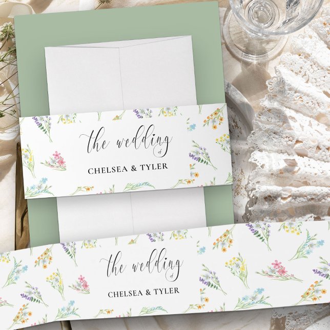 Wildflower Wedding Meadow Flower Invitation Invita Invitation Belly Band (Delicate bouquets and elegant script, a perfect match to wrap around your wedding invites)
