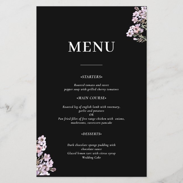 Wildflower Wedding Menu (Front)