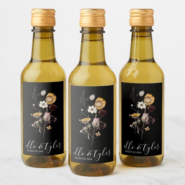 Wildflower Wedding Mini Wine Bottle Label (Bottles)