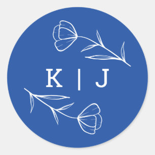 Wildflower Wedding Monogram Sticker in Cobalt