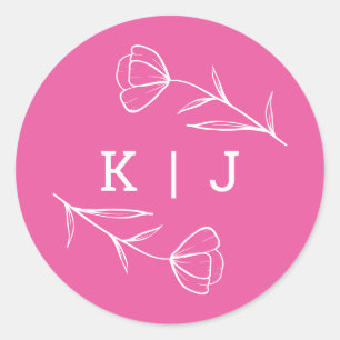 Wildflower Wedding Monogram Sticker in Pink