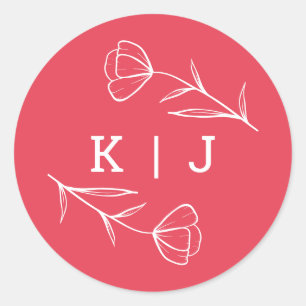 Wildflower Wedding Monogram Sticker in Rose