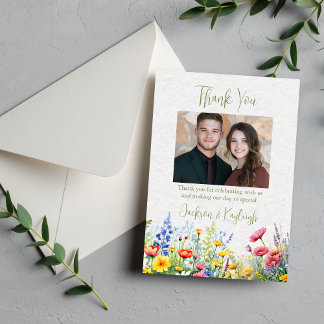 Wildflower Wedding Photo Flat Thank You Card