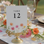 Wildflower Wedding Pretty Flower Table Number<br><div class="desc">Wildflower Wedding Reception Table Number which you can customize with any table number. A vibrant meadow of watercolor poppies and cosmos flowers, in pink, orange and yellow, bloom across the bottom, exuding a free-spirited and enchanting vibe. The clear, bold Table Number allows for effortless guest navigation. Please browse my store...</div>