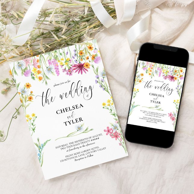 Wildflower Wedding Pretty Wild Flower Floral Invitation (Floral wedding invitations with pretty wild flower design and elegant calligraphy)