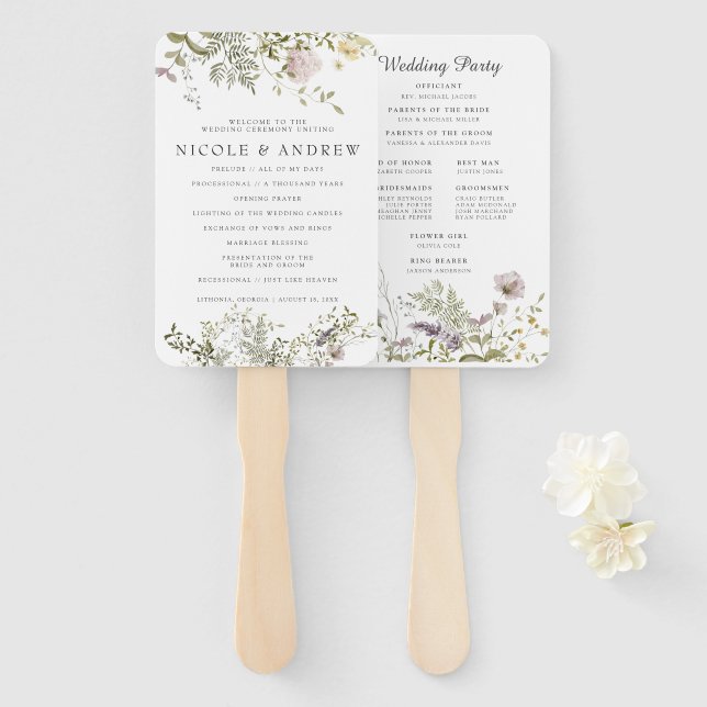 Wildflower | Wedding Program Hand Fan (Front and Back)