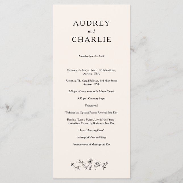 Wildflower Wedding Program Programme (Front)