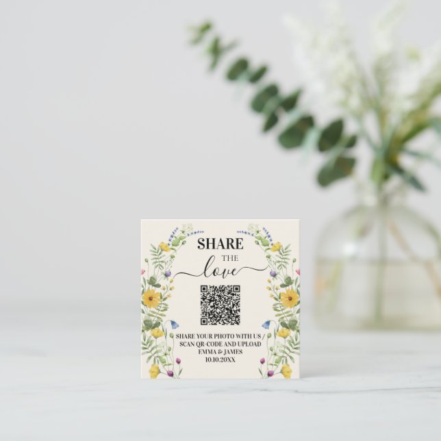 Wildflower Wedding Qr Code Photo Enclosure Card (Standing Front)