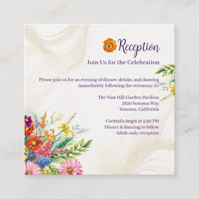 Wildflower Wedding Reception Enclosure Card (Front)