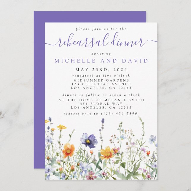 Wildflower Wedding Rehearsal Dinner Invitation (Front/Back)