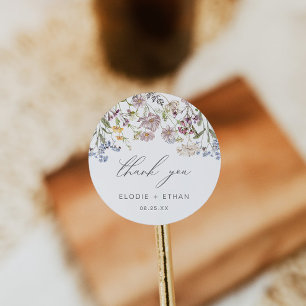 Wildflower Wedding Round Sticker Floral Boho Favou