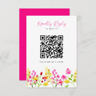 Wildflower Wedding RSVP QR Code Floral Script