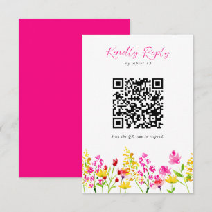 Wildflower Wedding RSVP QR Code Floral Script Card