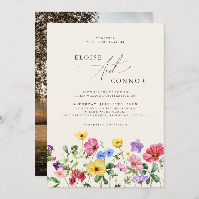 Wildflower Wedding Rustic Chic Boho Modern Photo  Invitation (Front/Back)