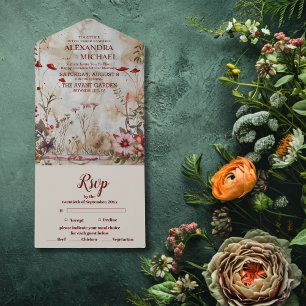 Wildflower Wedding Rustic Country  All In One Invitation