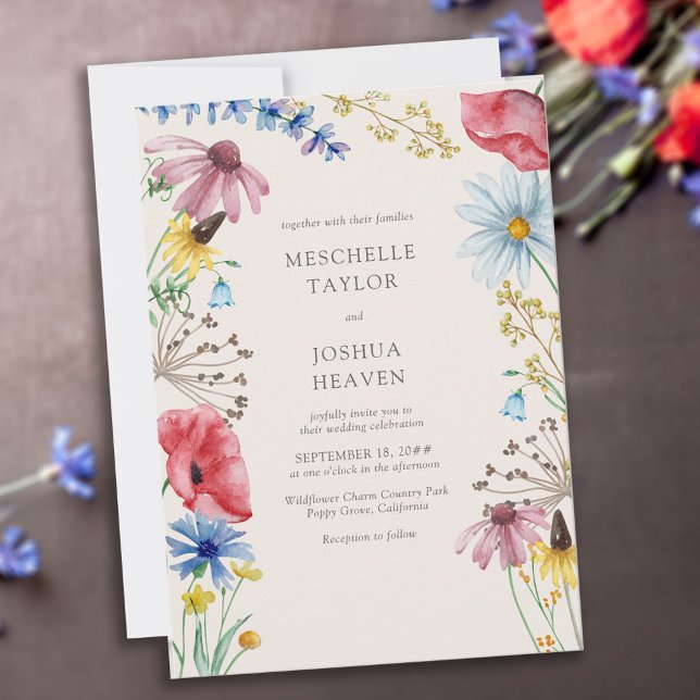 Wildflower Wedding Rustic Country Floral Invitation (Natural wildflowers for natural love)