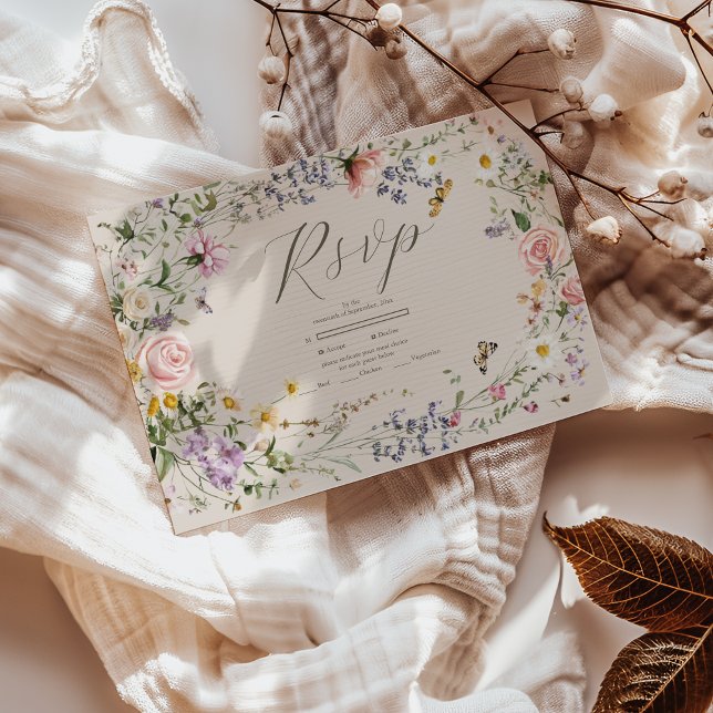 Wildflower Wedding Rustic Country Wedding RSVP Card (Creator Uploaded)