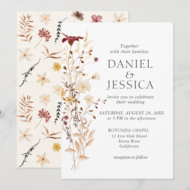 Wildflower Wedding Rustic Floral   Invitation (Front/Back)