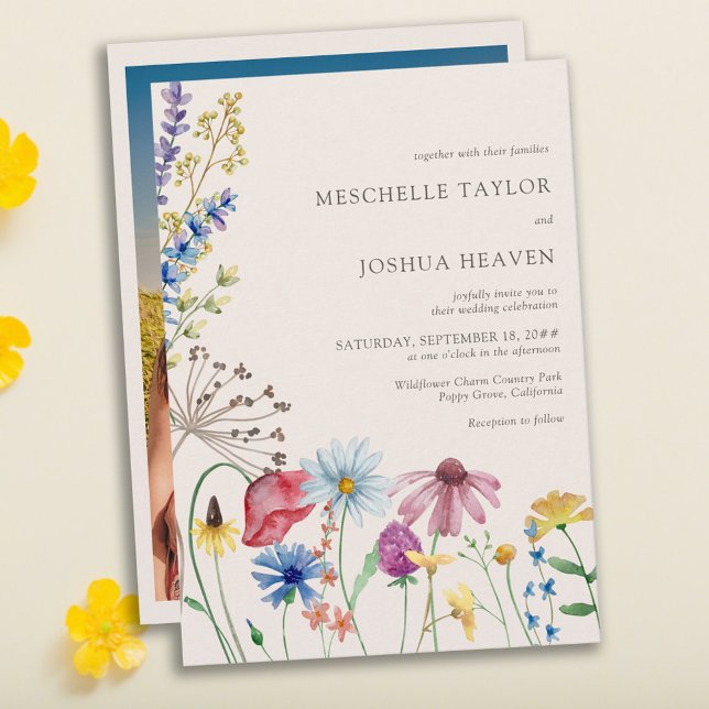 Wildflower Wedding Rustic Floral Photo   Invitation (beautiful wild flowers full of rustic country charm)