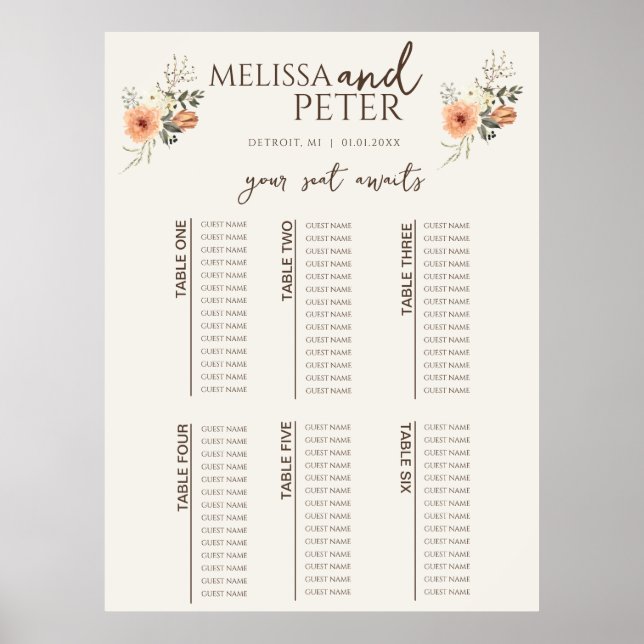  Wildflower Wedding Seating Chart (Front)