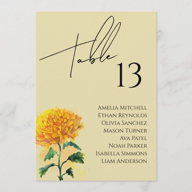 Wildflower Wedding Seating Chart Card (Front)