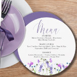 Wildflower Wedding Shower Purple Wildflower Menu<br><div class="desc">Wildflower menu for your wedding, bridal shower or other event. Delicate and feminine botanical design is hand lettered with "Menu" in elegant script calligraphy. It has a pretty border of watercolor wild flowers in shades of lilac, lavender, purple, pink and blue. A dainty modern floral with girly, bohemian cottage garden...</div>