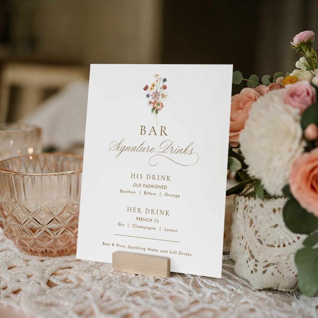 Wildflower Wedding Signature Drink Menu Poster (Wildflower Wedding Bar Sign)