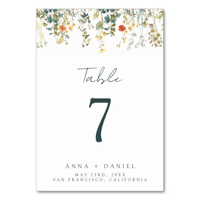 Wildflower Wedding Table Number (Front)