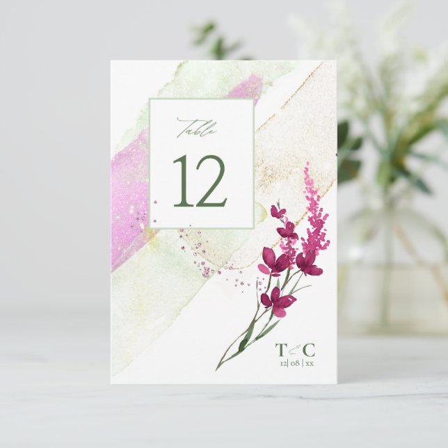 Wildflower Wedding Table Number Fuchsia ID954 (Standing Front)