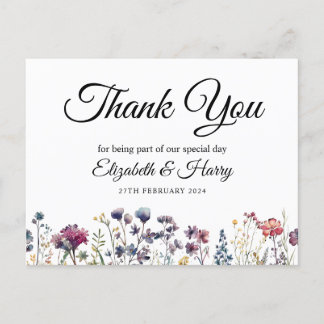 Wildflower Wedding Thank You Postcard