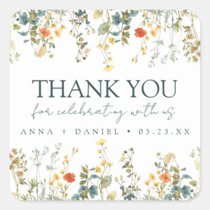 Wildflower Wedding Thank You Square Sticker
