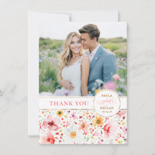 Wildflower Wedding Two Sided Thank You Photo Card