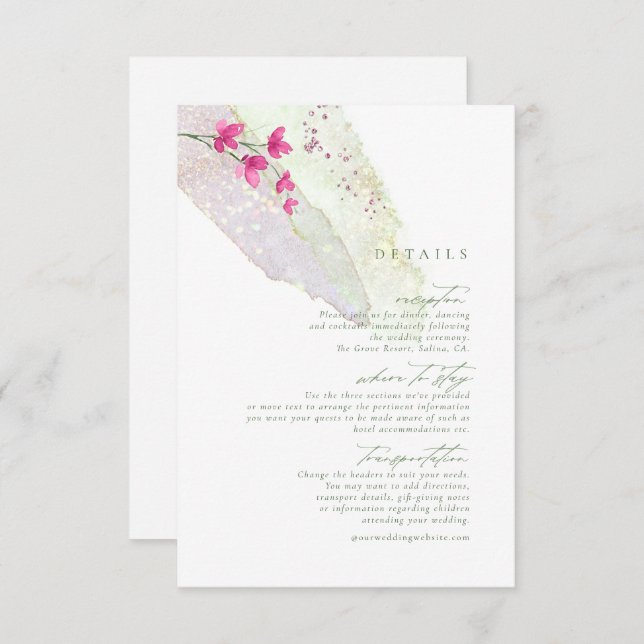 Wildflower Wedding Watercolor Details Fsia ID954  Enclosure Card (Front/Back)