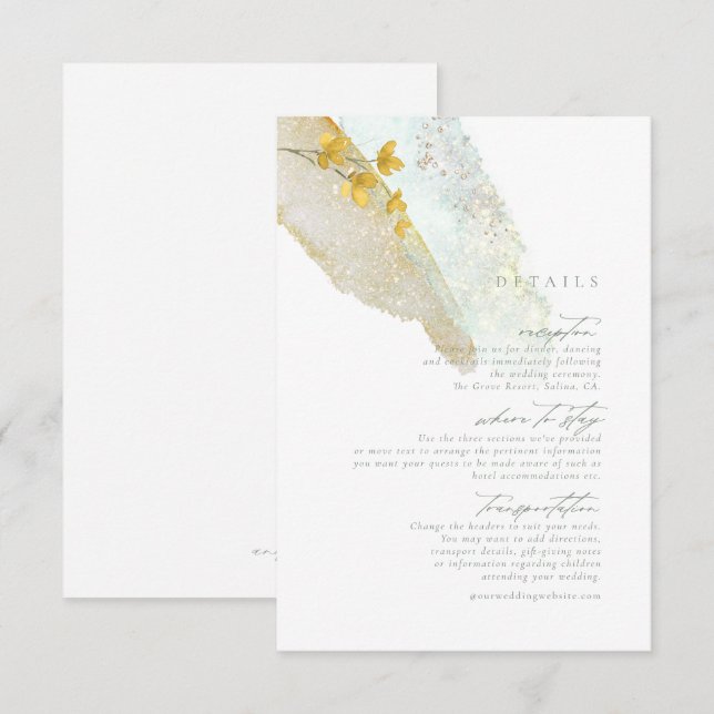 Wildflower Wedding Watercolor Details Gold ID954 Enclosure Card (Front/Back)