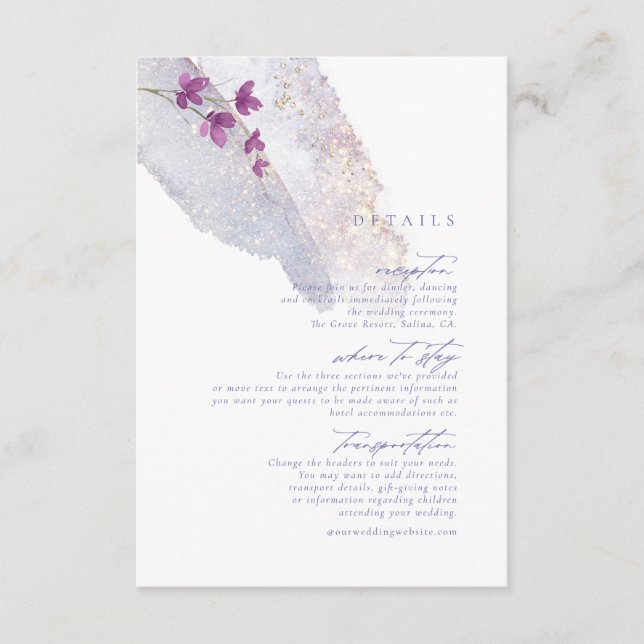 Wildflower Wedding Watercolor Details Peri ID954 Enclosure Card (Front)
