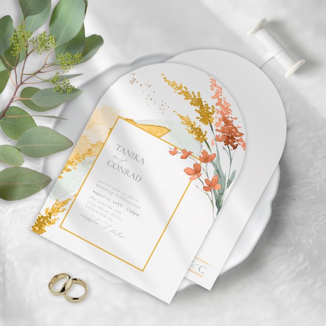 Wildflower Wedding Watercolor Gold Arch ID954 Invitation (Creator Uploaded)