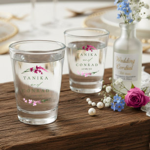 Wildflower Wedding Watercolor Names Fuchsia ID954 Shot Glass
