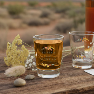 Wildflower Wedding Watercolor Names Gold ID954  Shot Glass
