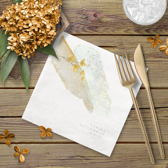 Wildflower Wedding Watercolor Paint Str Gold ID954 Napkin (Creator Uploaded)