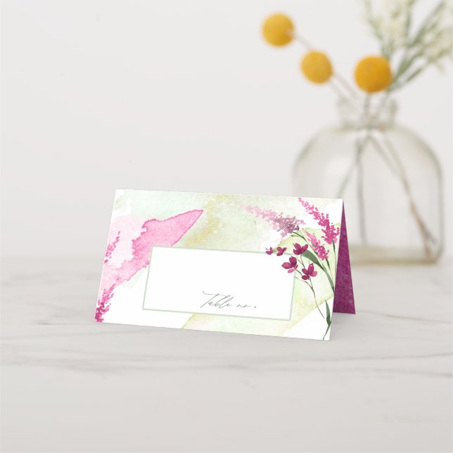 Wildflower Wedding Watercolor Table Fuchsia ID954 Place Card (Front)
