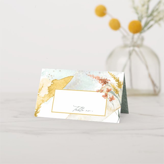Wildflower Wedding Watercolor Table Gold ID954  Place Card (Front)