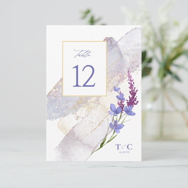 Wildflower Wedding Watercolor Table No. Peri ID954 Invitation (Standing Front)