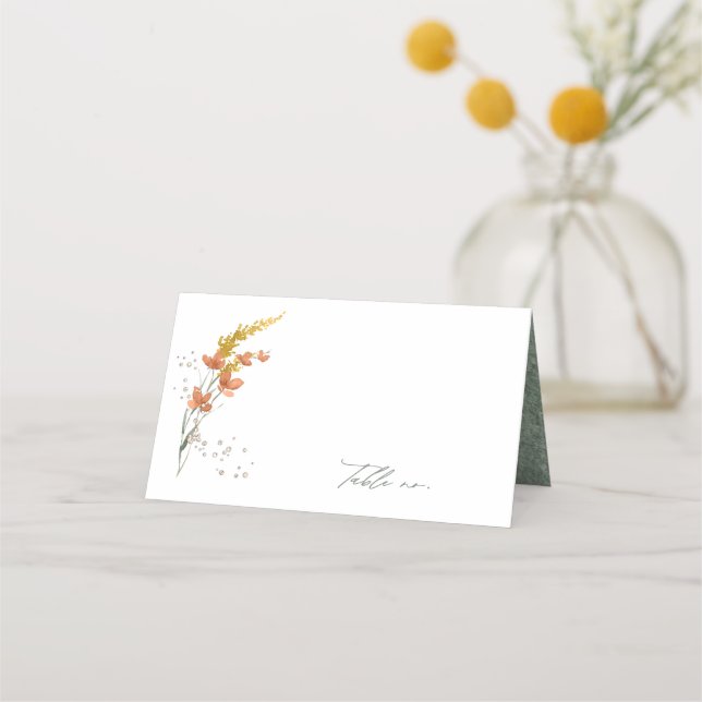 Wildflower Wedding Watercolor Table V2 Gold ID954 Place Card (Front)