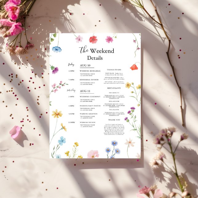 Wildflower Wedding weekend itinerary Timeline Card (Creator Uploaded)