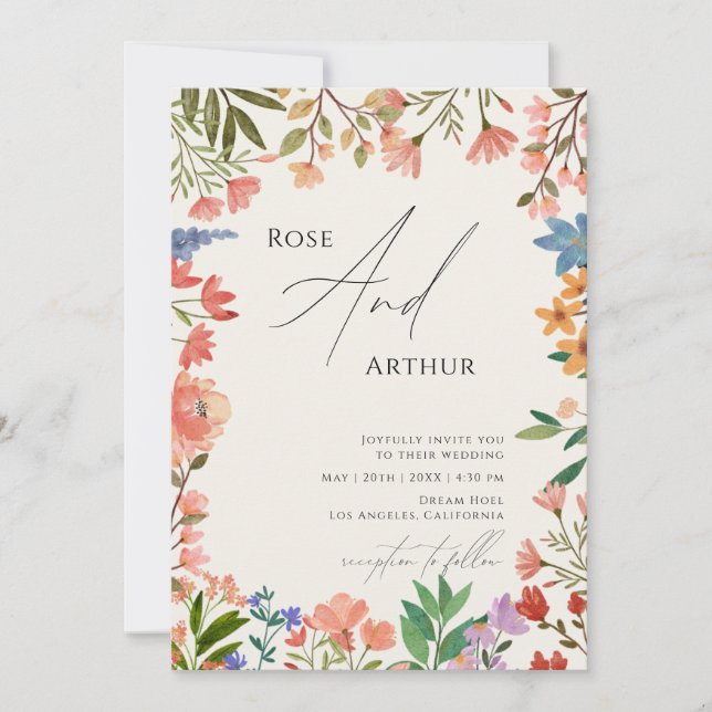 Wildflower Wedding Whimsical Minimalist  Invitation (Front)