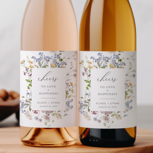 Wildflower Wedding Wine Bottle Label Floral Boho (Creator Uploaded)