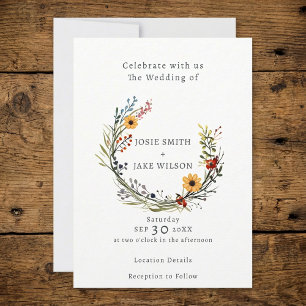Wildflower wedding wreath wedding invitation