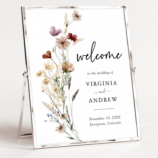 Wildflower Welcome Wedding Poster (Elegant Boho White Wildflower Welcome Wedding Poster by Painted Paperie
)