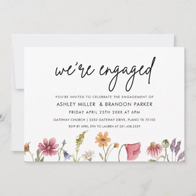 Wildflower We're Engaged Engagement Party Invitation (Front)