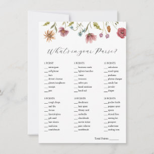 Wildflower What's in Your Purse Bridal Game Card